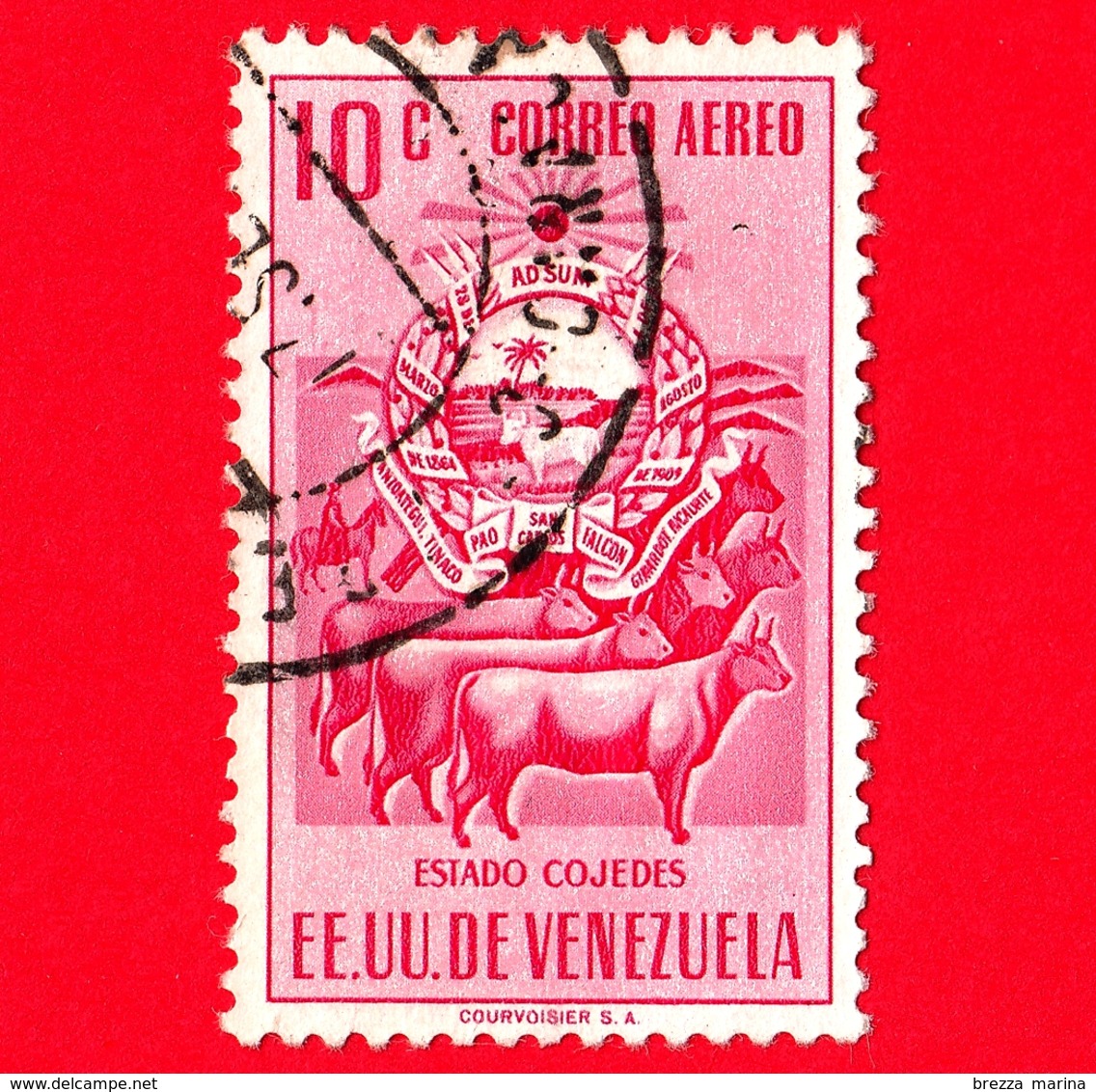 VENEZUELA - Usato - 1953 - Stemma Dello Stato Di Cojedes - Arms - Mucche - 10 - P. Aerea - Venezuela