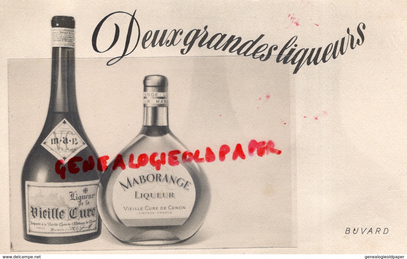 33- CENON- BUVARD DEUX GRANDES LIQUEURS-VIEILLE CURE ABBAYE DE CENON- MABORANGE - Lebensmittel