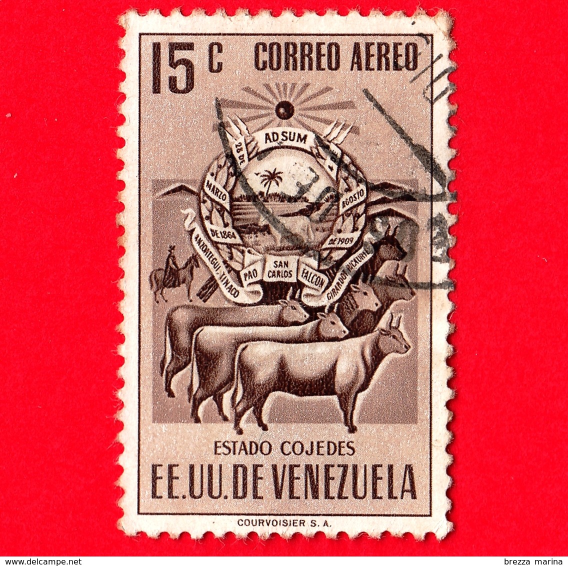 VENEZUELA - Usato - 1953 - Stemma Dello Stato Di Cojedes - Arms - 15 - P. Aerea - Venezuela