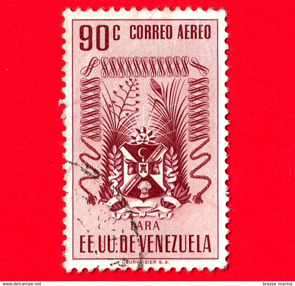 VENEZUELA - Usato - 1952 - Stemma Dello Stato Di Lara - Arms - 90 P.aerea - Venezuela