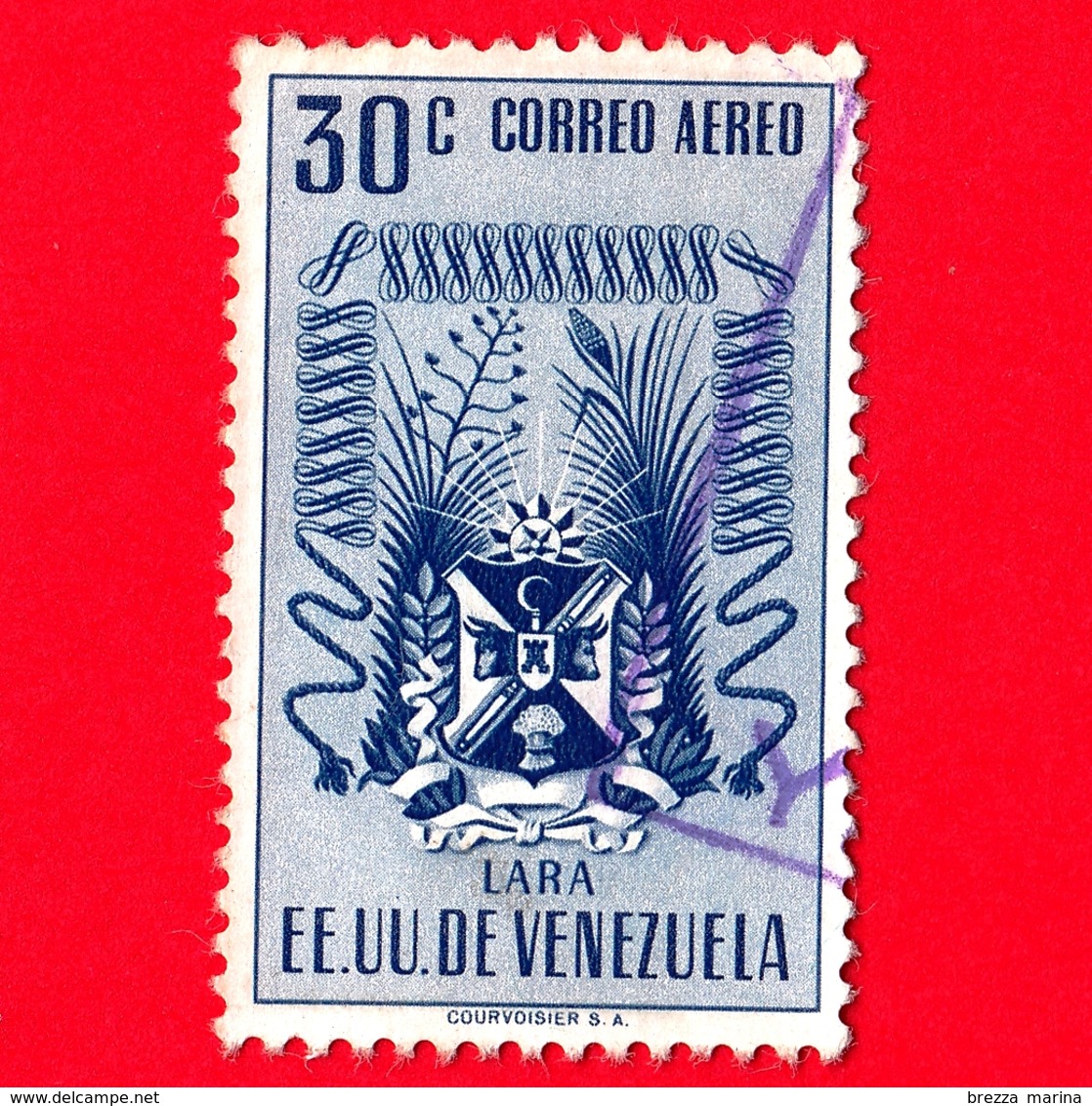 VENEZUELA - Usato - 1952 - Stemma Dello Stato Di Lara - Arms - 30 - P. Aerea - Venezuela