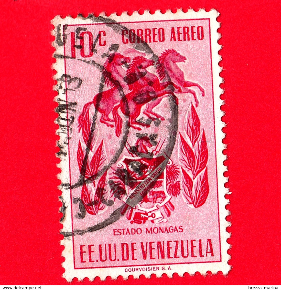 VENEZUELA - Usato - 1953 - Stemma Dello Stato Di Monagas - Arms - 10 - P. Aerea - Venezuela