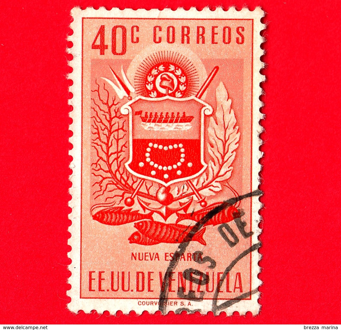 VENEZUELA - Usato - 1953 - Stemma Dello Stato Di Nueva Esparta - Arms - 40 - Venezuela