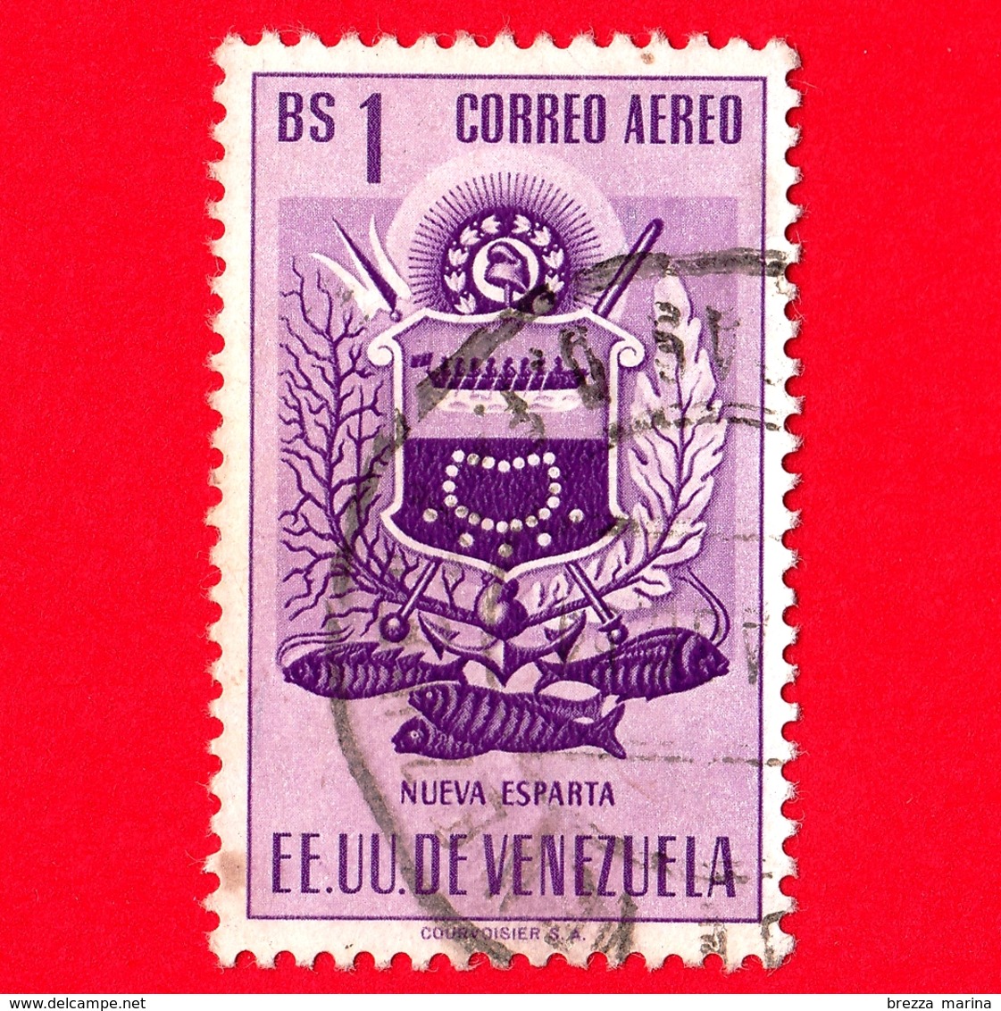 VENEZUELA - Usato - 1953 - Stemma Dello Stato Di Nueva Esparta - Arms - 1 - P. Aerea - Venezuela