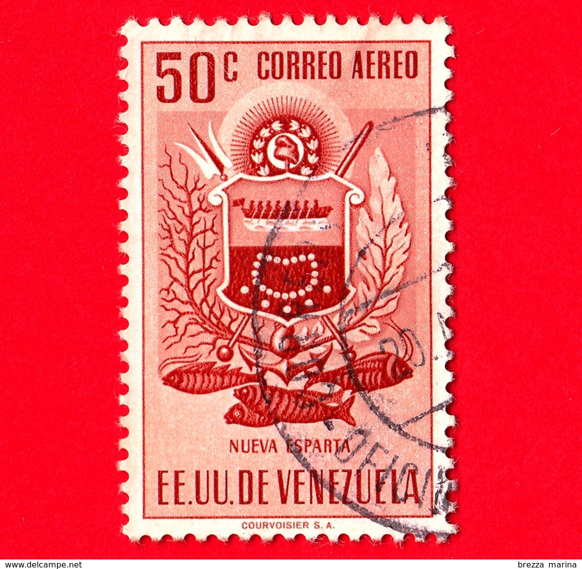 VENEZUELA - Usato - 1953 - Stemma Dello Stato Di Nueva Esparta - Arms - 50 - P. Aerea - Venezuela