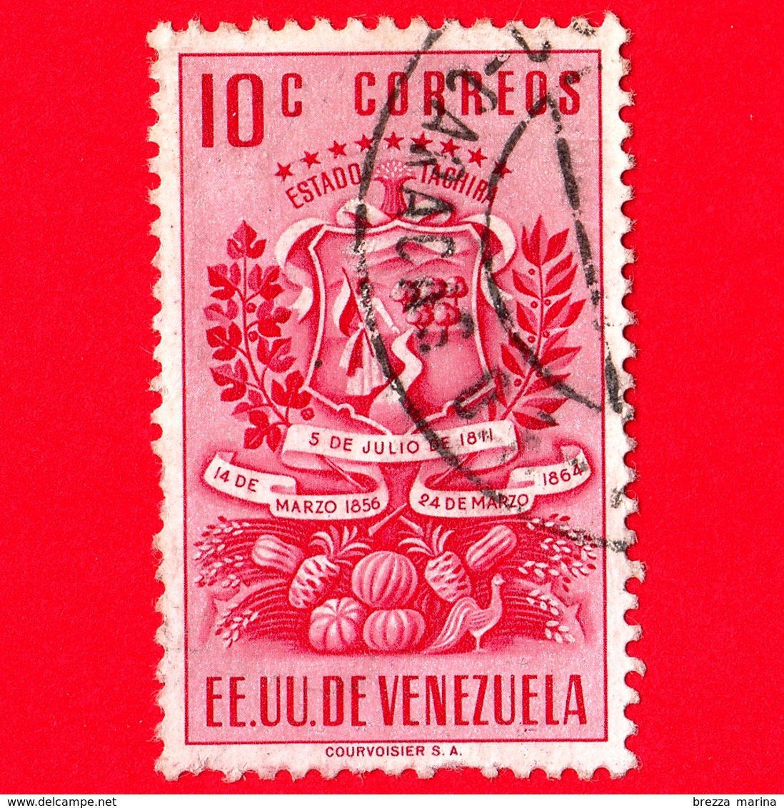 VENEZUELA - Usato - 1951 - Stemma Dello Stato Di Tachira - Arms - 10 - Venezuela