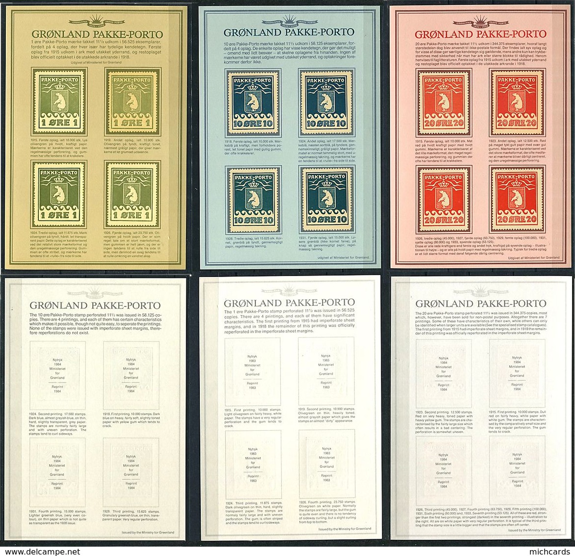 GROENLAND Reimpression 1983/84 - 1, 10 Et 20 Ore - Neuf ** (MNH) - Paquetes Postales