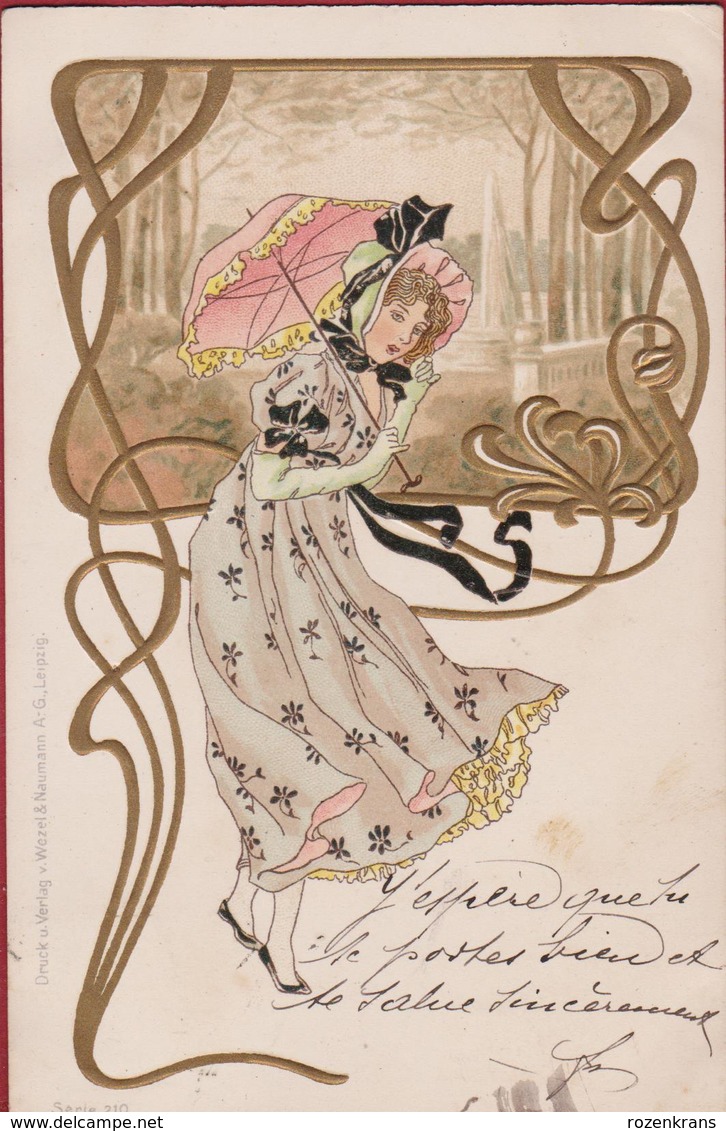Beautiful Old Postcard 1903 Jugendstil Belle Epoque Illustrator Illustrateur Girl With Umbrella Paraplui Paraplu Hat - 1900-1949