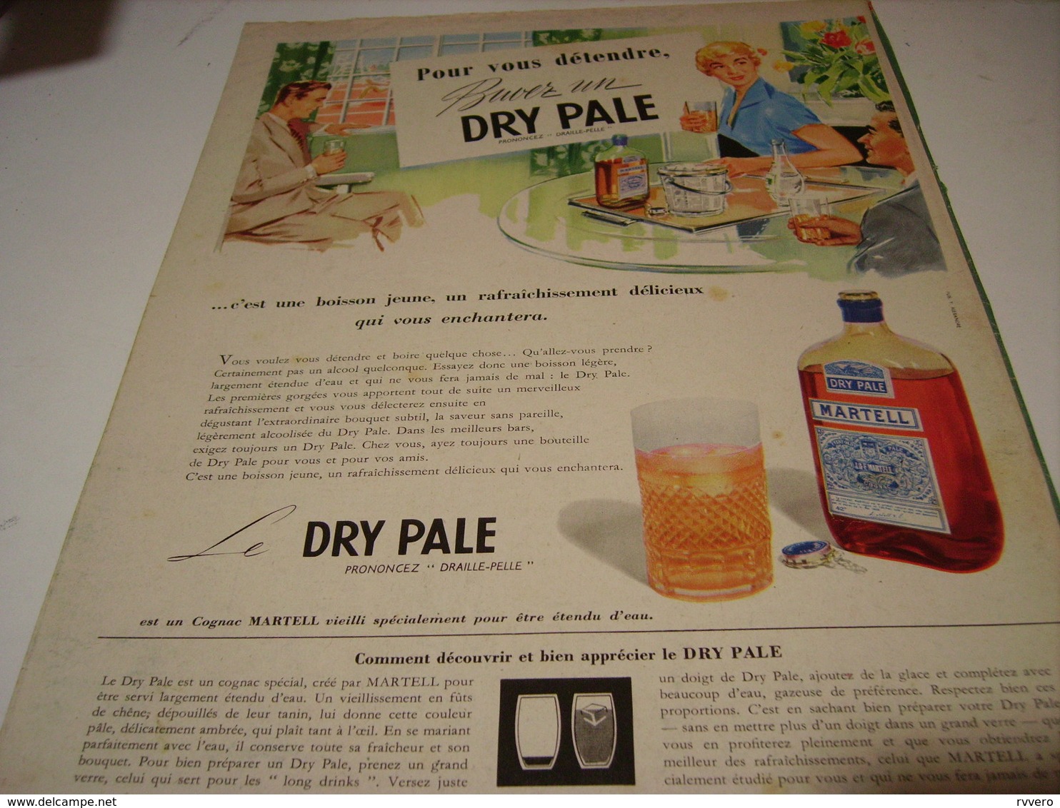 ANCIENNE PUBLICITE BUVEZ  MARTELL DRY PALE 1956 - Alcools