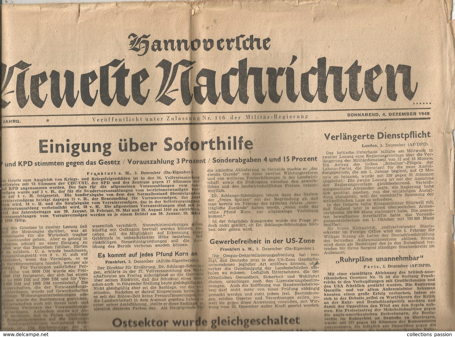 Allemagne , Zeitung , Journal , Nr 139 , Sonnabend 4 Dezember 1948 , 4 Pages , 4 Scans , Frais Fr 1.95 E - Autres & Non Classés