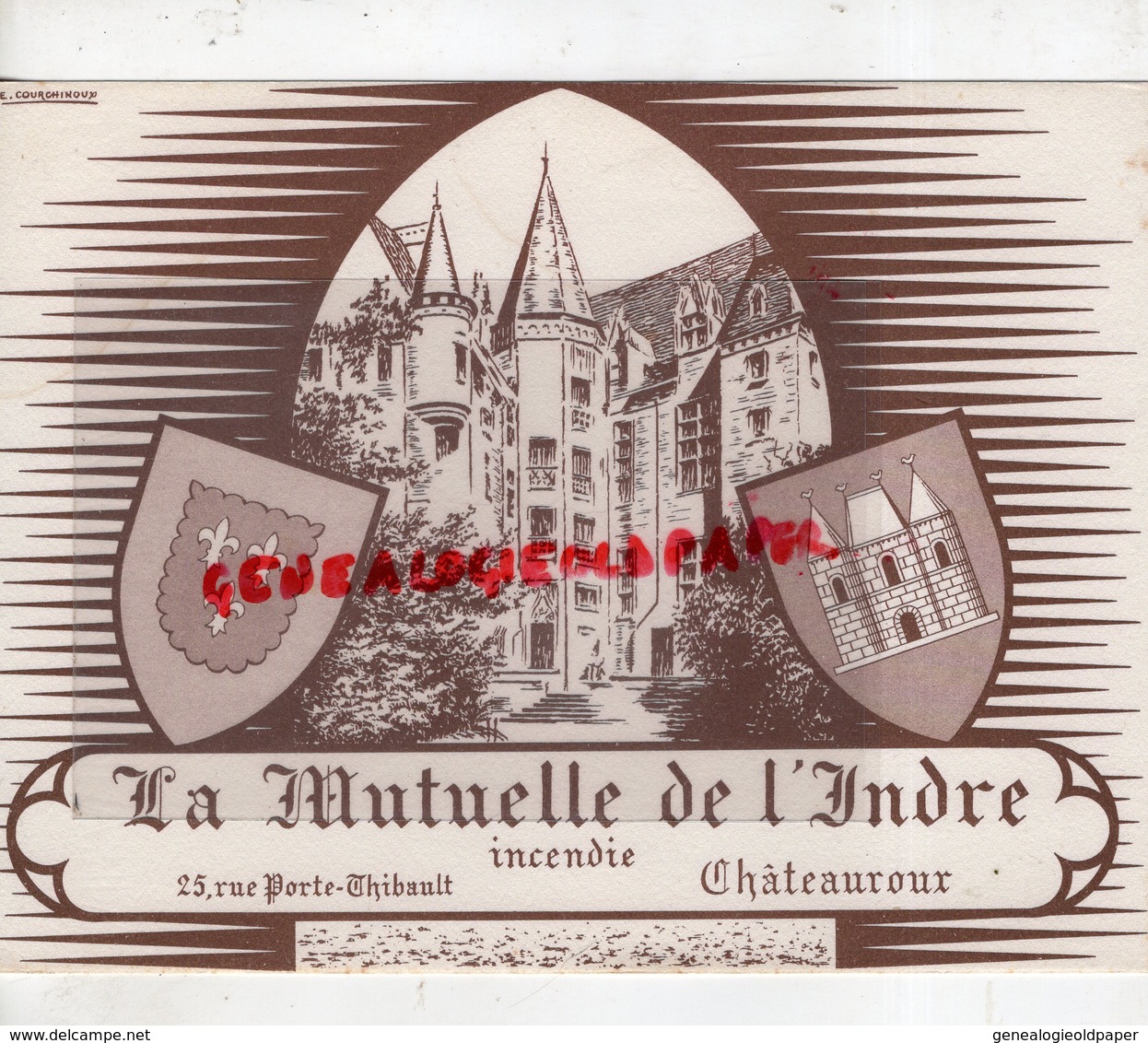 36- CHATEAUROUX- RARE GRAND BUVARD LA MUTUELLE DE L' INDRE-25 RUE PORTE THIBAULT -IMPRIMERIE E. COURCHINOUX - Banco & Caja De Ahorros