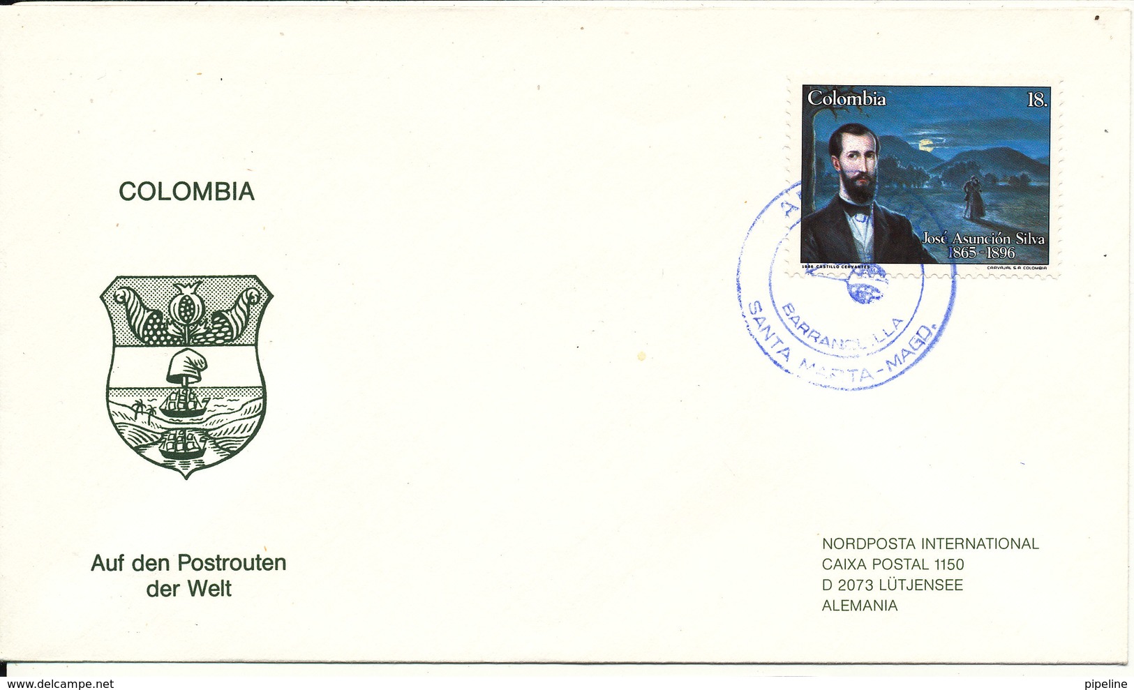 Colombia Cover FDC ??? Jose Asuncion Silva 1986 Sent To Germany - Colombie