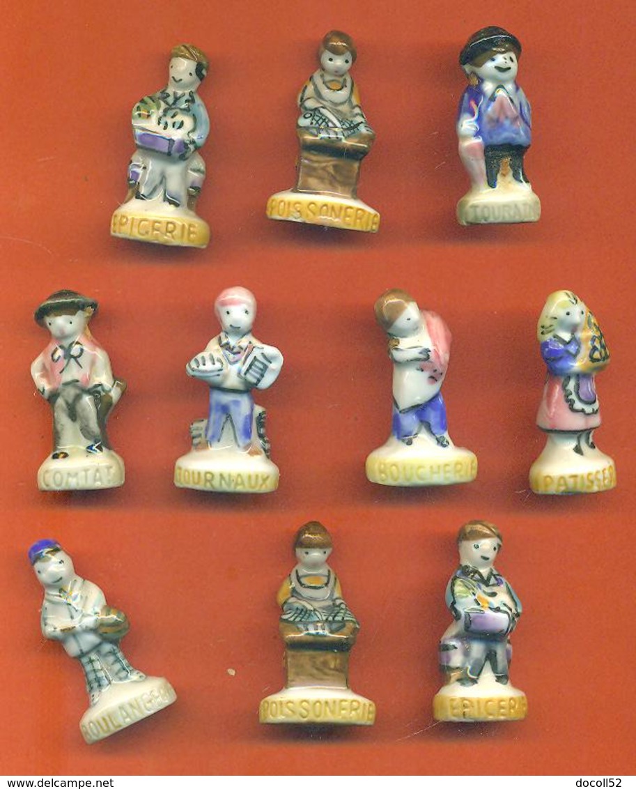 Lot De 10 Feves Porcelaine Sur Les Métiers Du Village Dont 1 Double - Characters