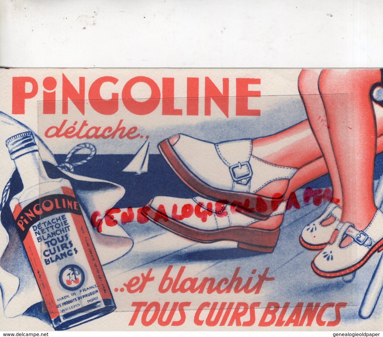 59- WILLEMS- NORD- BUVARD PRODUITS DU PINGOUIN- PINGOLINE DETACHANT CHAUSSURES CUIR BLANC - Chaussures