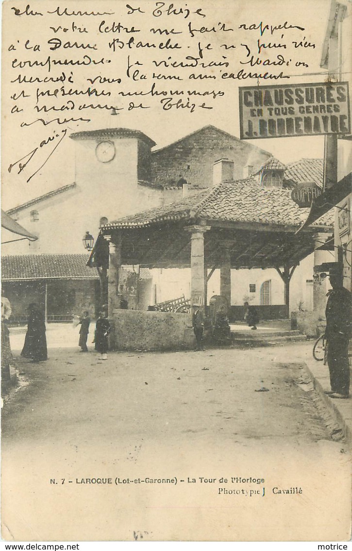 LAROQUE - La Tour De L'horloge.(cachet J Brousse Peinture Vitrerie,au Dos De La Carte) - Laroque Timbault