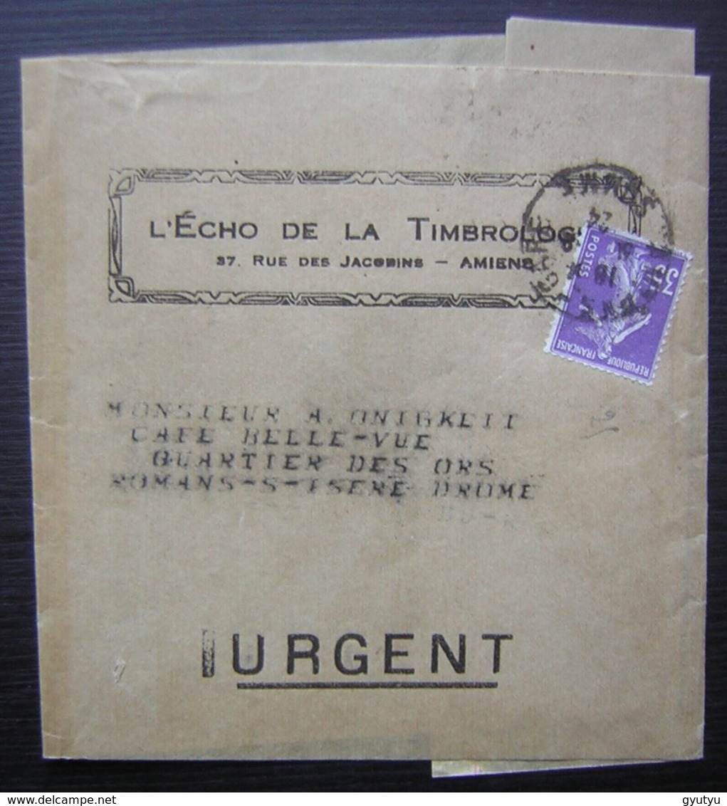 Amiens 1924 Bande Journal L' Écho De La Timbrologie Affranchie Avec Semeuse, Voir Photos - 1921-1960: Période Moderne