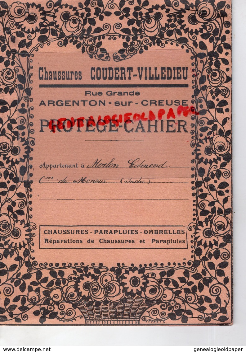 36- ARGENTON SUR CREUSE- RARE PROTE CAHIER + CAHIER CHAUSSURES COUDERT VILLEDIEU -EDMOND MORLON A LE MENOUX - Schoenen