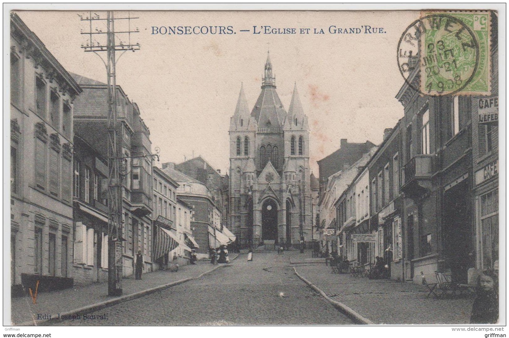 PERUWELZ BONSECOURS L'EGLISE ET LA GRAND' RUE 1908 TBE - Peruwelz