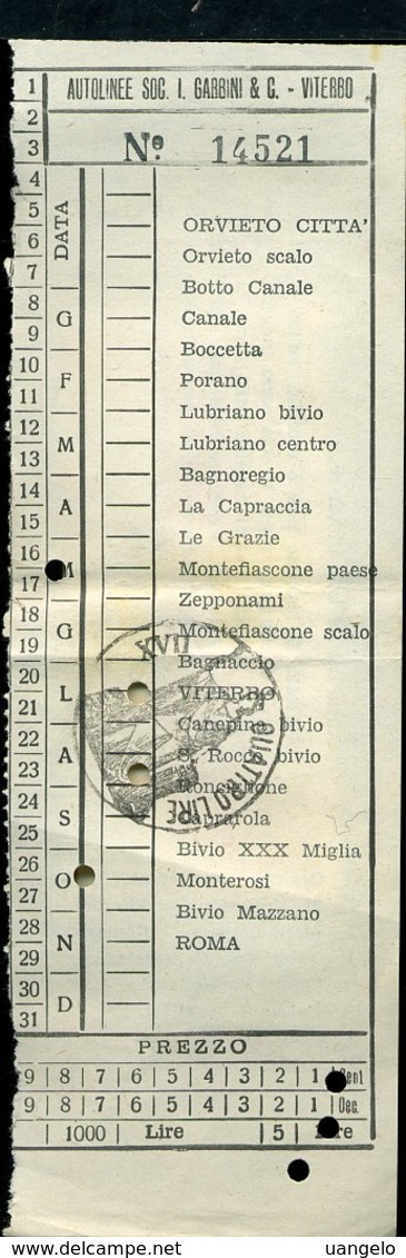 TR65 AUTOLINE GARBINI ORVIETO MONTEFIASCONE ROMA ( ANNI 50) - Europe