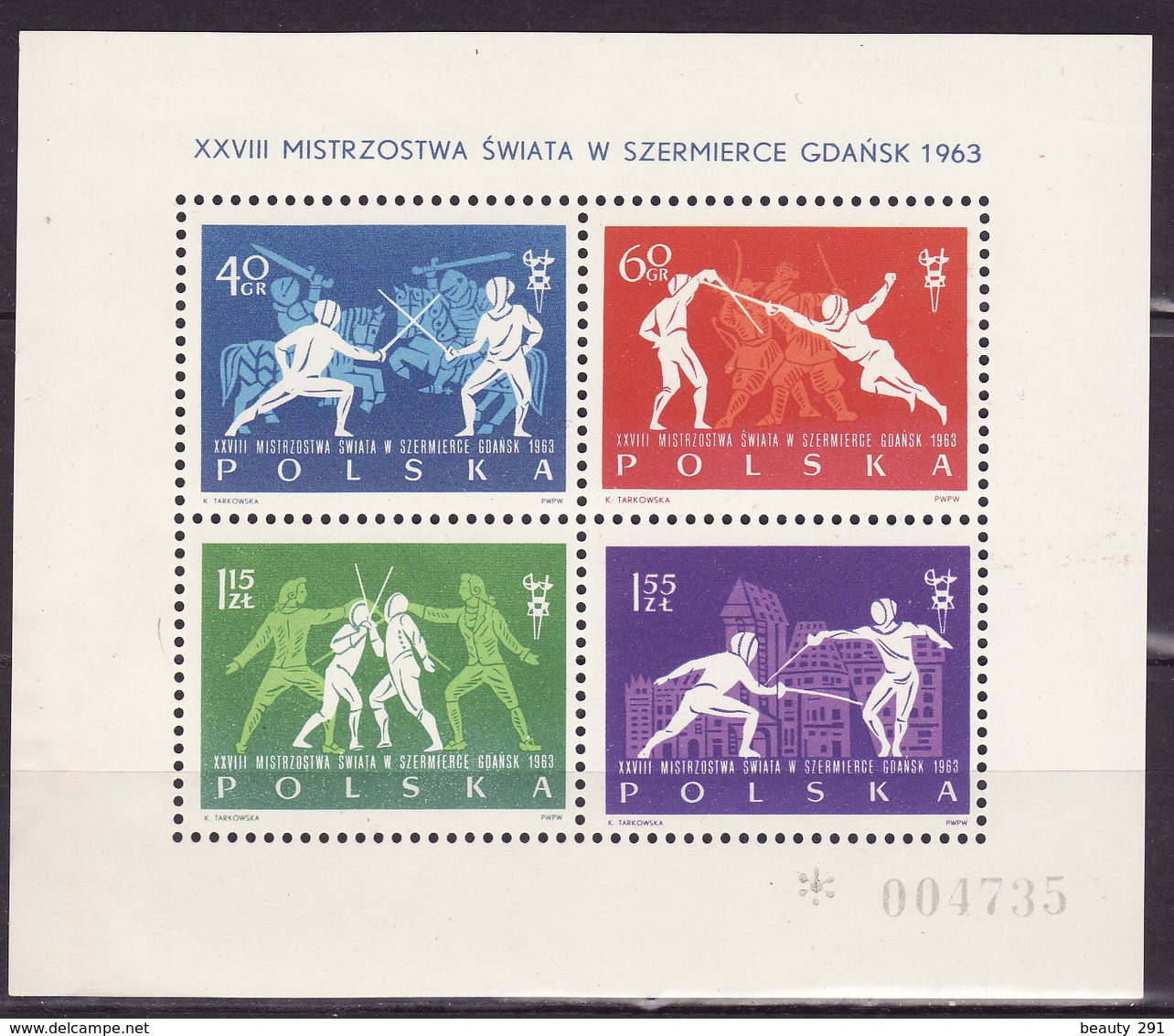 Poland 1964 Mi Bl.29 1963 XXVII World Championships In Fencing Gdansk - Blocs & Feuillets