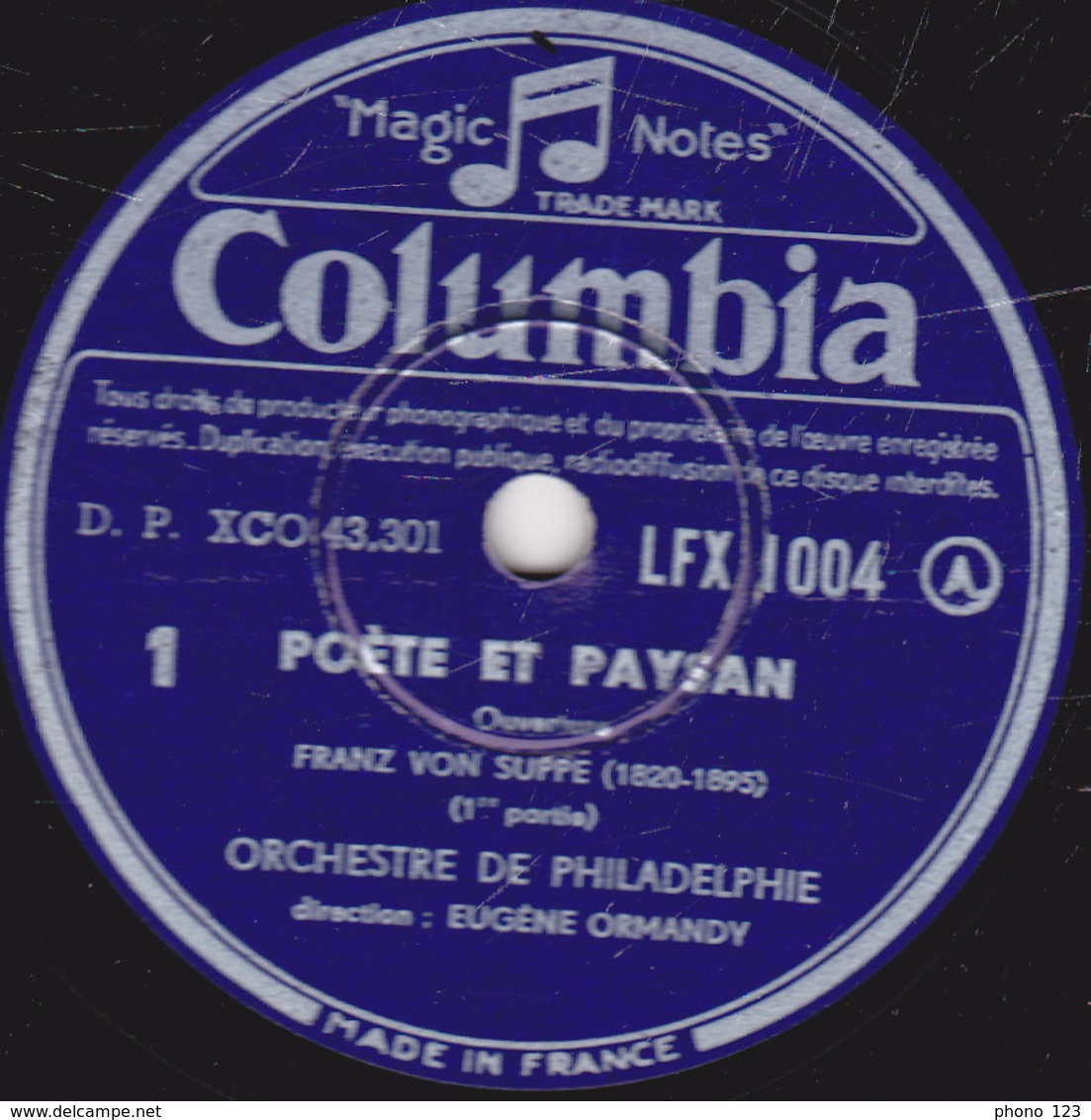 78 Trs - 30 Cm - état EX - POETE ET PAYSAN - Ouverture 1 Et 2 Fin - ORCHESTREDE PHILADELPHIE  FRANZ VON SUPPE - 78 T - Disques Pour Gramophone