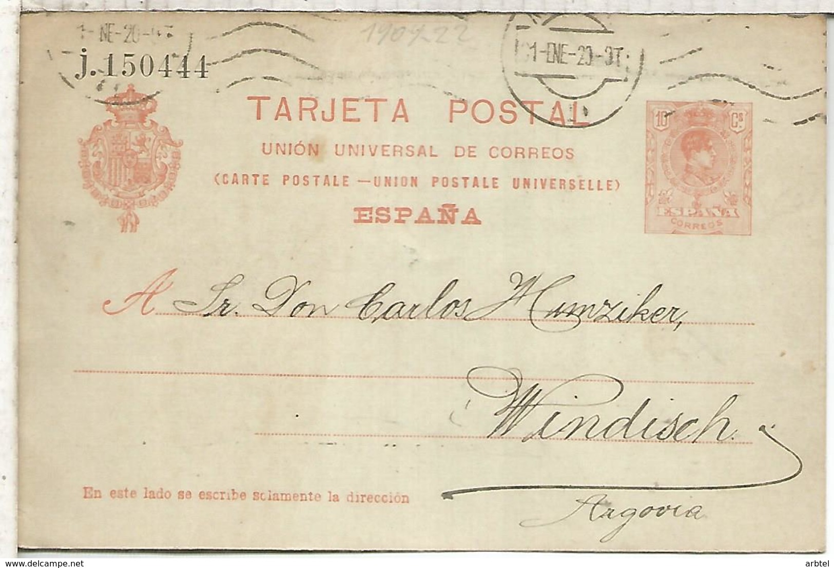 EP A WINDISCH TARJETA ENTERO POSTAL SPAIN STATIONERY CARD VARIEDAD LETRA EN MINUSCULA SERIE J - 1850-1931