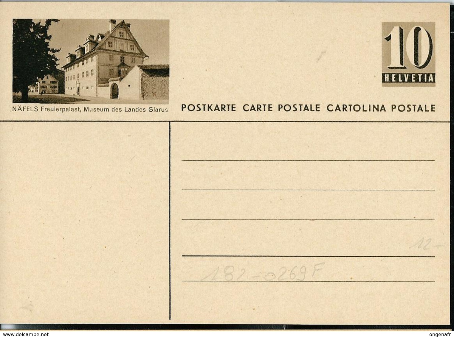 Carte Illustré Neuve N° 182 - 0269 F - NÄFELS Freulerpalast, Museum Des Landes Glarus   (Zumstein 2009) - Entiers Postaux