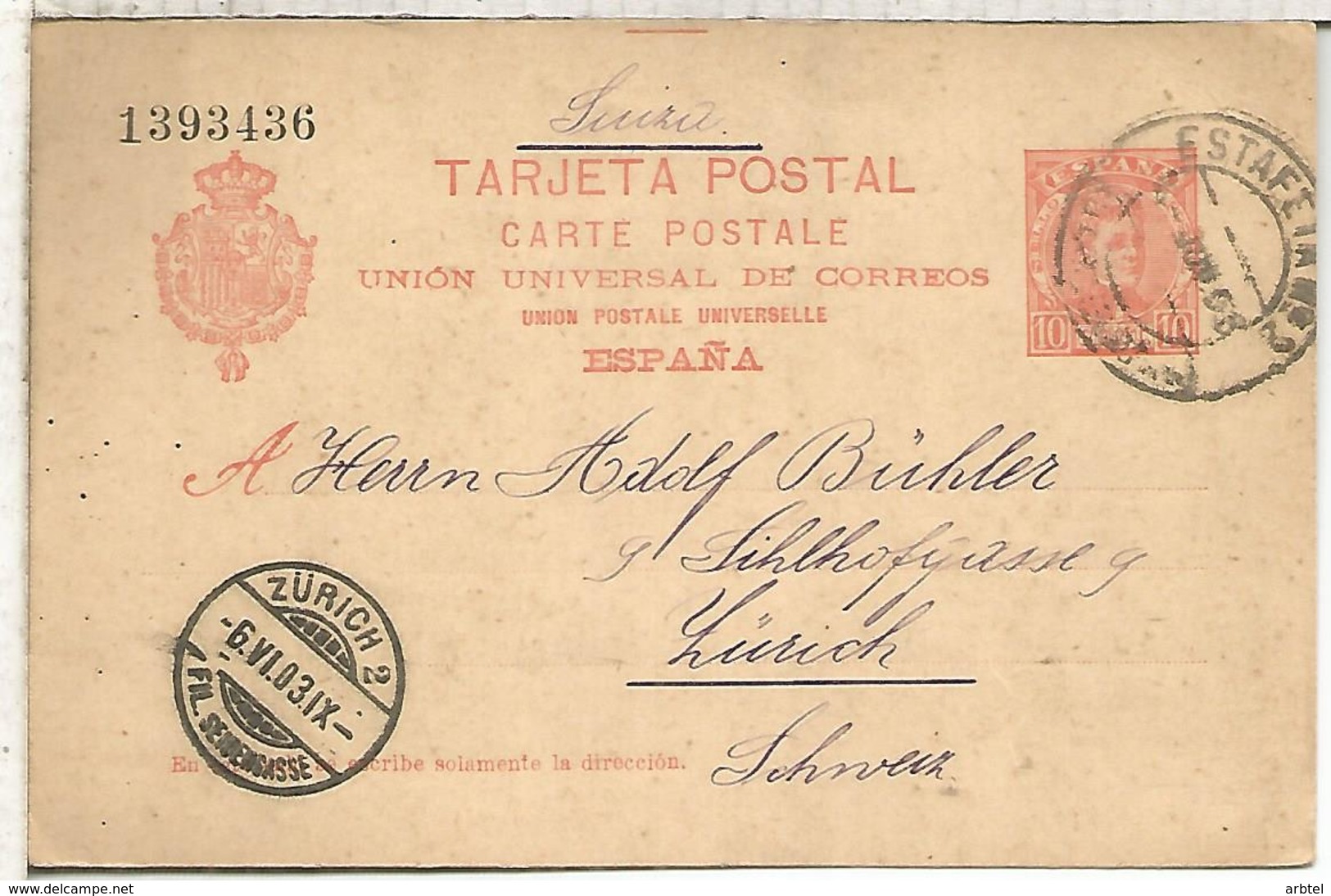 BARCELONA A ZURICH 1903 TARJETA ENTERO POSTAL SPAIN STATIONERY CARD - 1850-1931