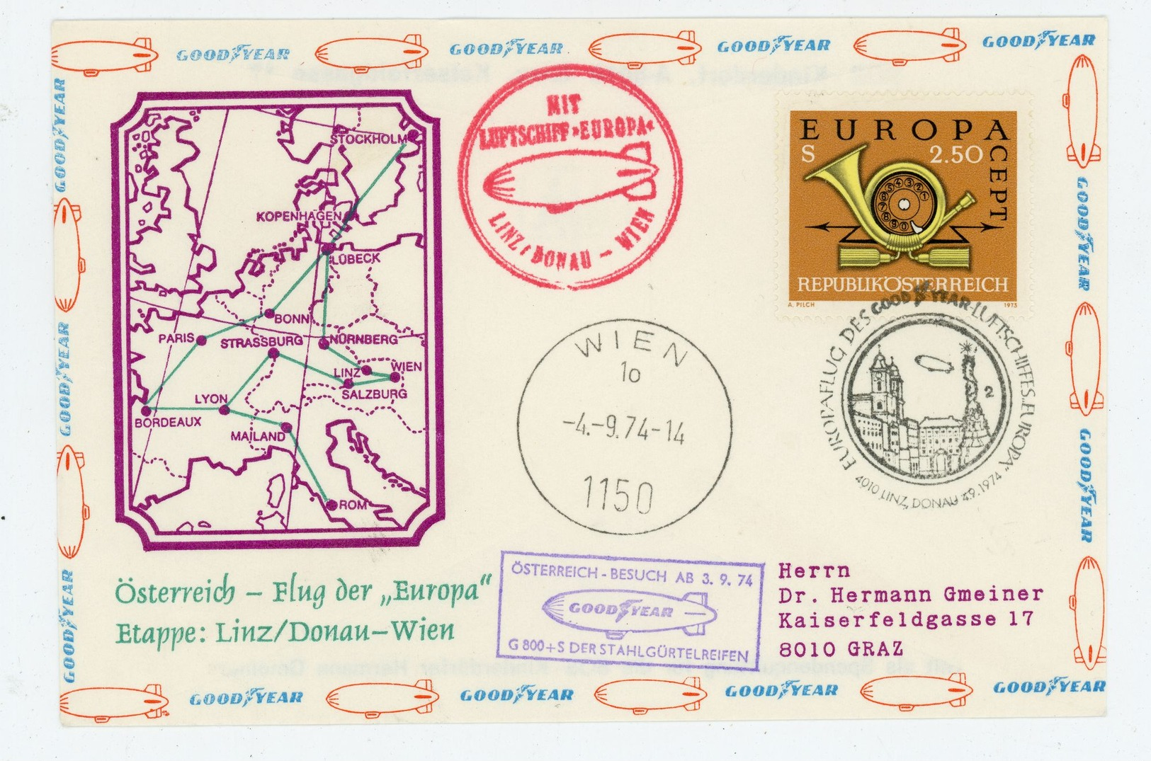 1974 "Luftschiff Europa" Sonder Umschlag Österreich - Zeppelins
