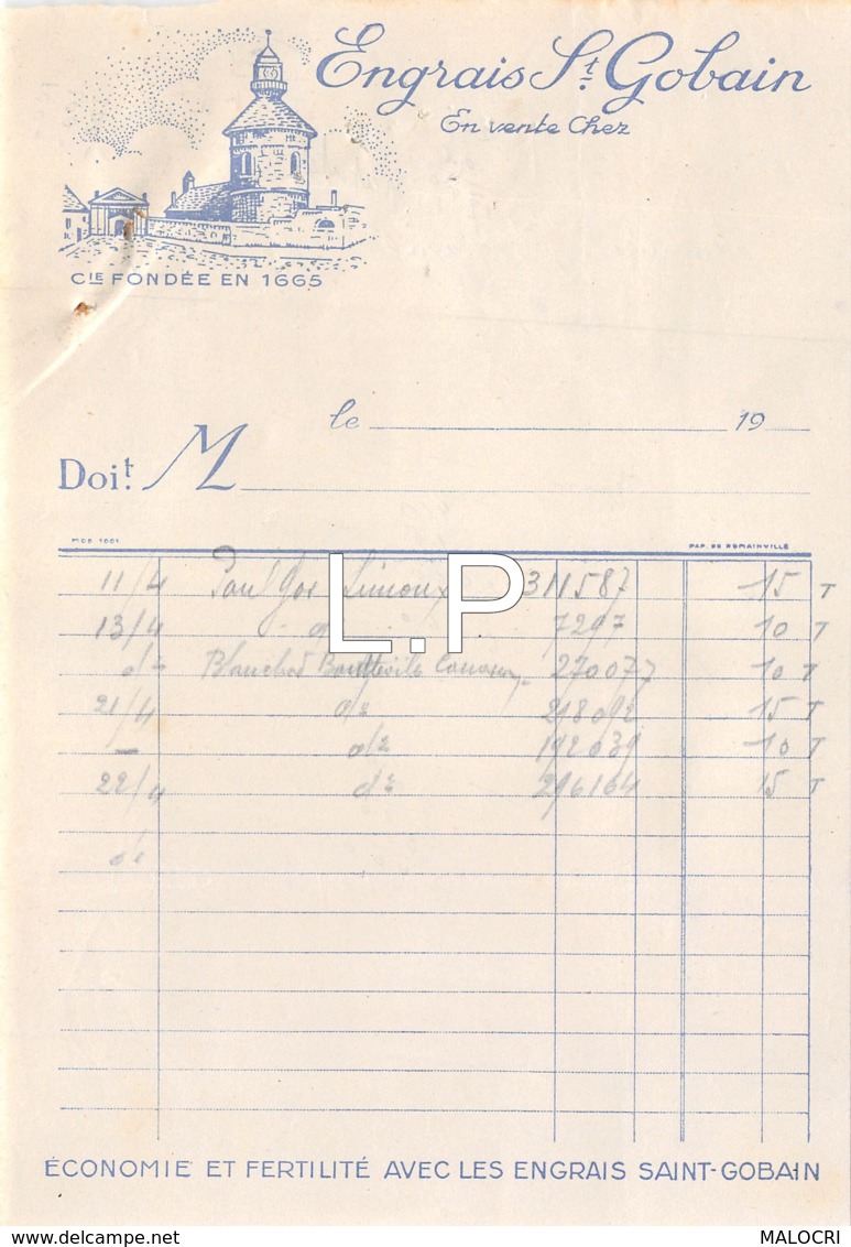 4-0403    Facture    ENGRAIS SAINT GOBAIN - 1900 – 1949
