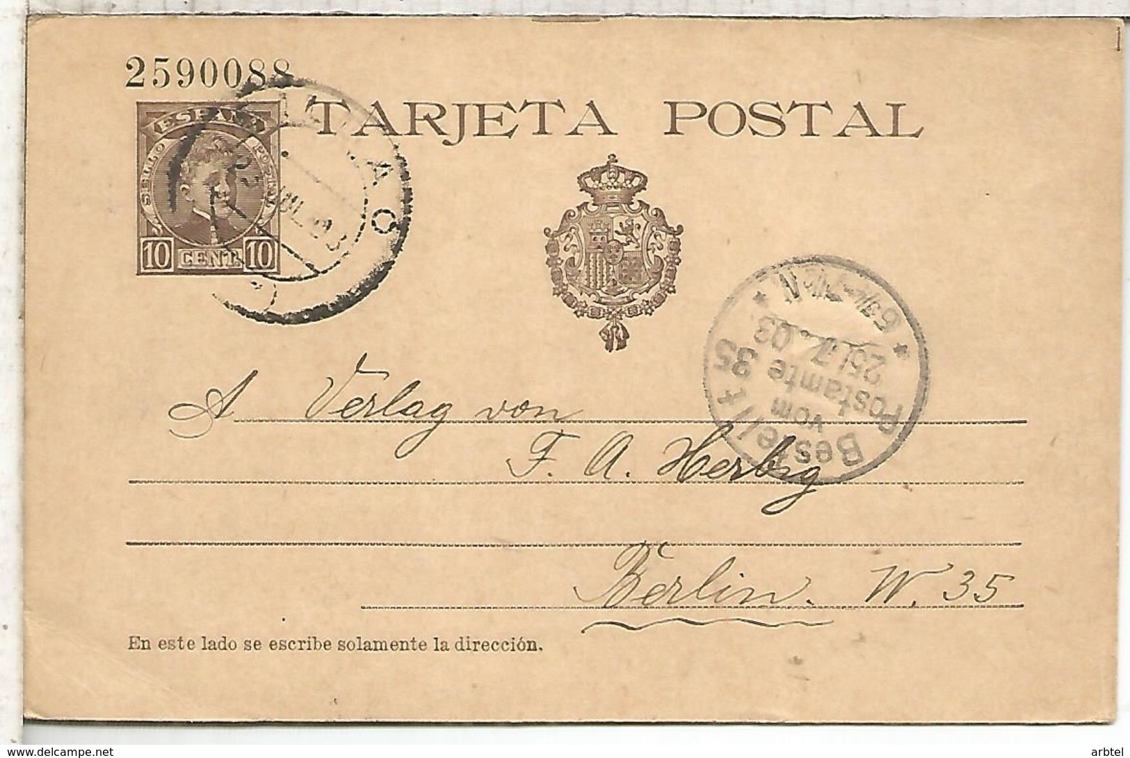 BILBAO A BERLIN 1903  ENTERO POSTAL SPAIN STATIONERY CARD - 1850-1931