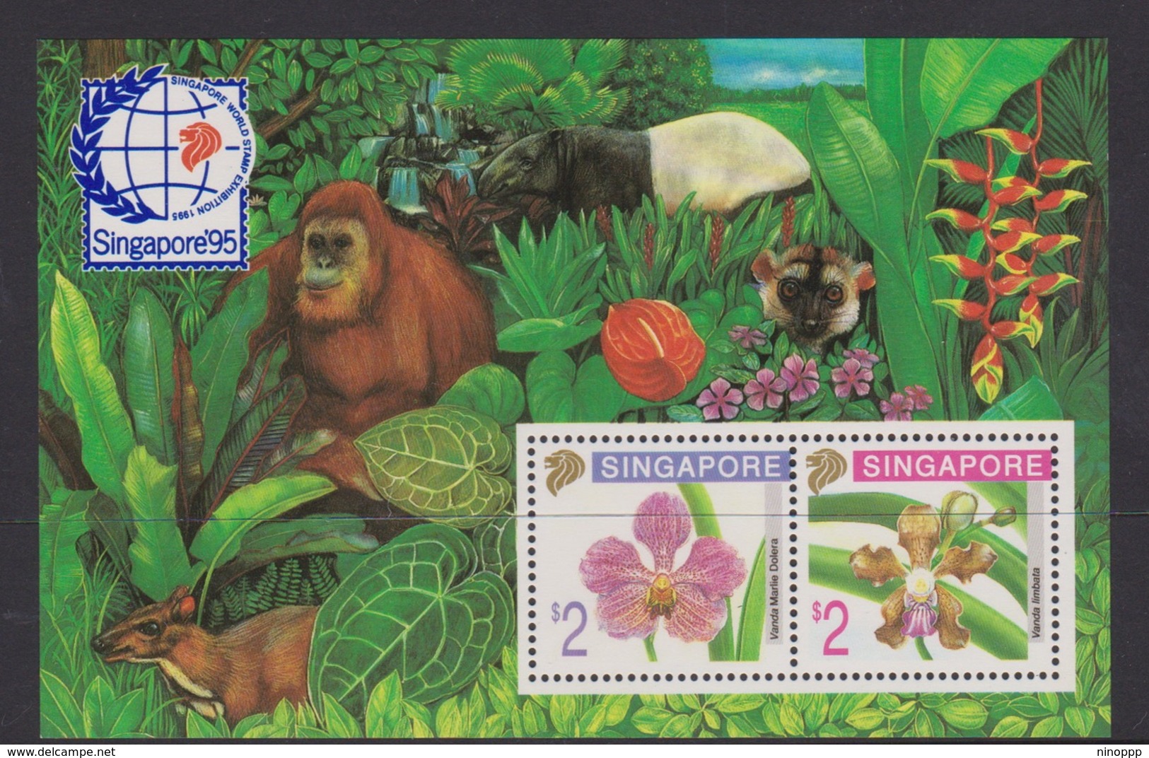 Singapore S95-2M 1995 Singapore'95 Orchids, Miniature Sheet Mint Never Hinged - Singapore (1959-...)