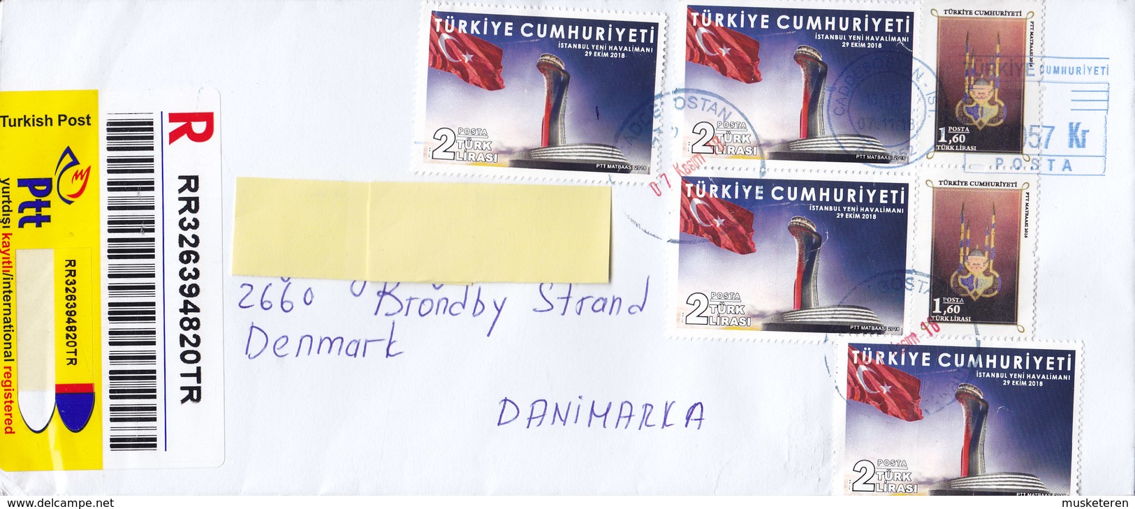 Turkey Registered Einschreiben Label Mult. Franked ISTANBUL 2018 Cover Brief BRØNDBY STRAND Denmark - Cartas & Documentos