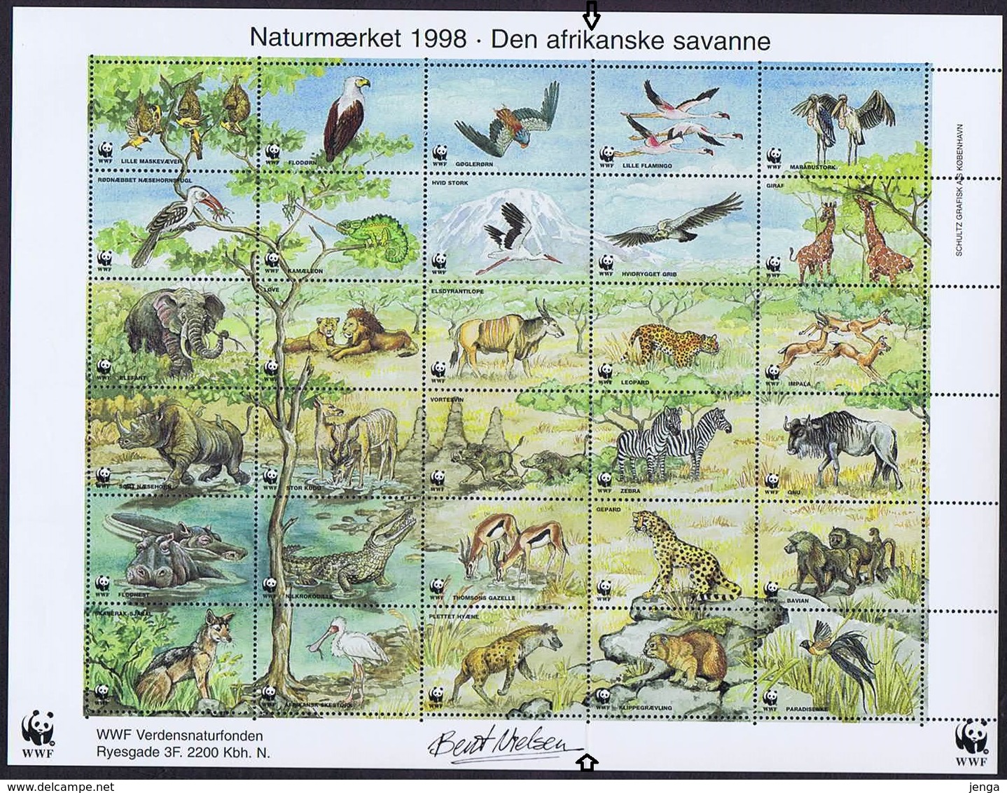 Denmark WWF 1998.  Sheet  With 30 Labels;  The African Savannah - Other & Unclassified