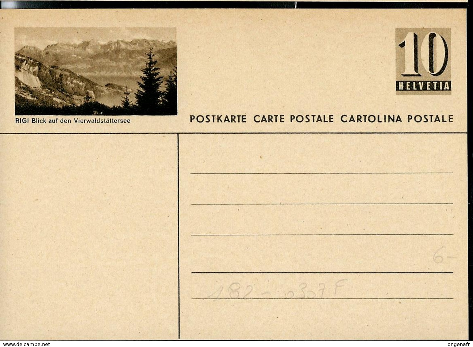 Carte Illustré Neuve N° 182 - 0307 F - RIGI Blick Auf Den Vierwaldstättersee   (Zumstein 2009) - Stamped Stationery