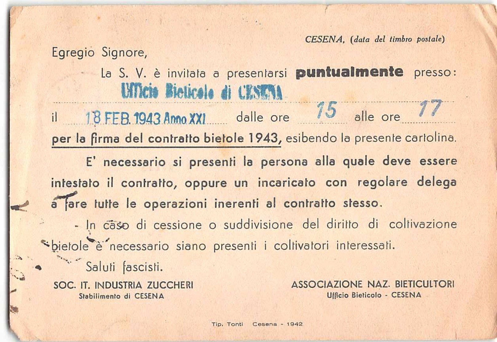 6942 01 SOCIETA ITALIANA INDUSTRIA ZUCCHERI A.N. BIETICULTORI CESENA - Poststempel