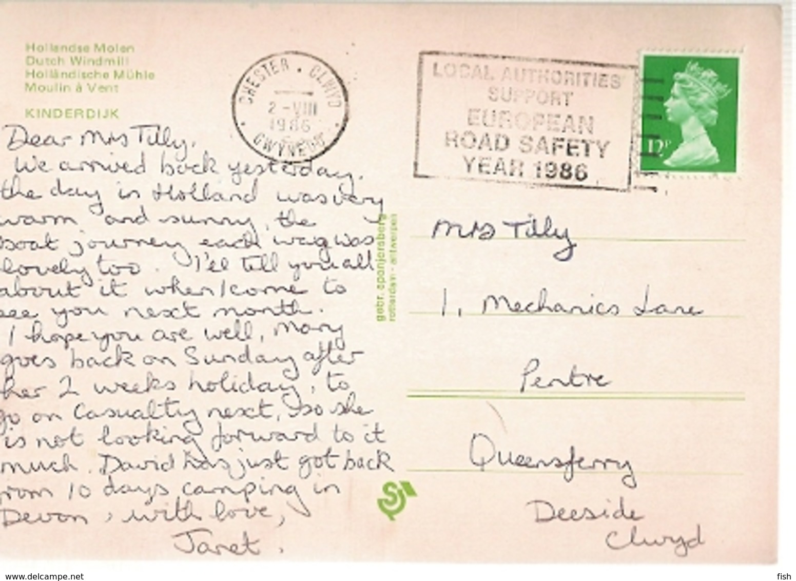 Netherlands & Circulated, Windmill, Hollandse, Molen, Chester, Queensferry Scotland 1986 (6888) - Kinderdijk