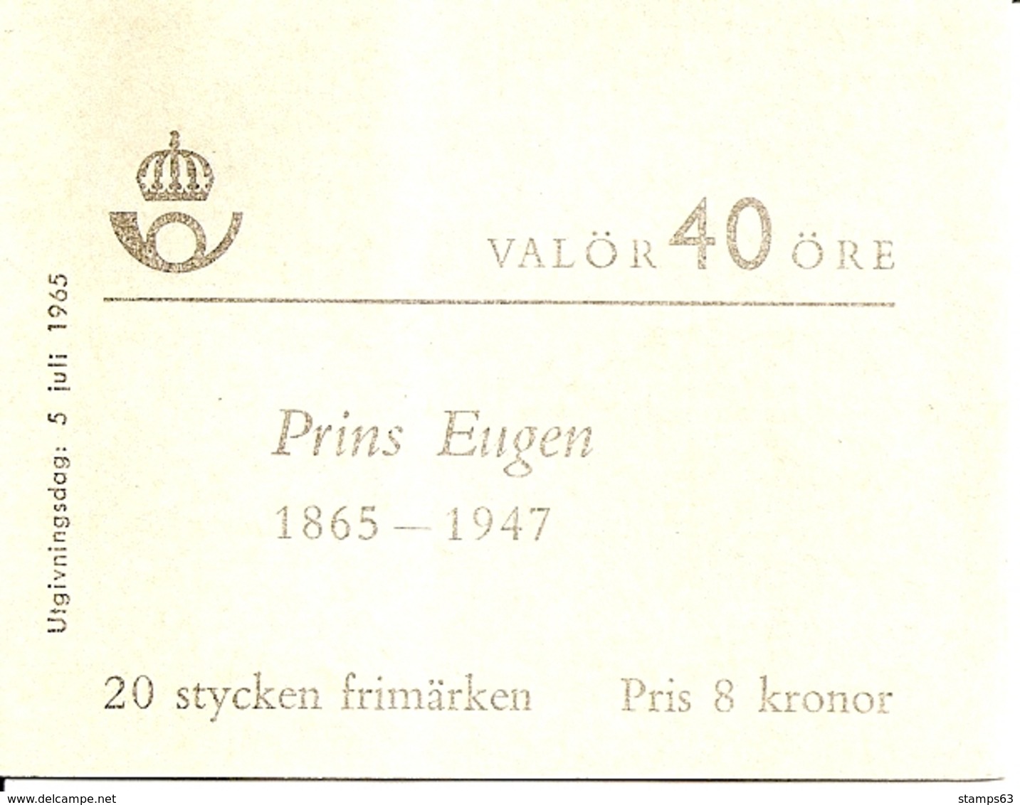 SWEDEN, 1965, Booklet 171 (Facit), Mi 536,  Prince Eugen - 1951-80