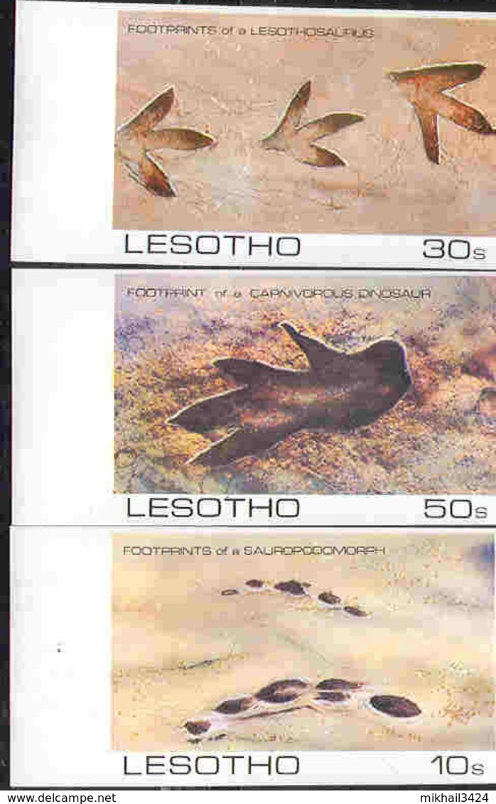 2684 Fauna Dinosaurs Pre-historic Fossils 1984 Lesotho 3v Set MNH ** Imperf Imp - Fossils