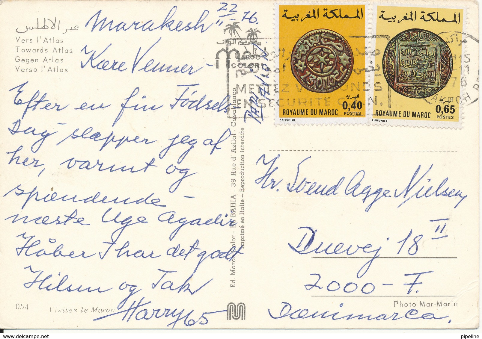 Morocco Postcard Sent To Denmark 22-11-1976 (Towards Atlas) - Other & Unclassified