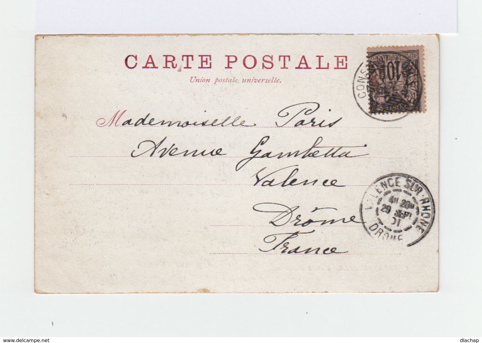 Sur Carte Postale Constantinople Type Sage 10 C. Noir Et Lilas. CAD Constantinople 1901. CAD Valence Sur Rhône. (861) - Lettres & Documents