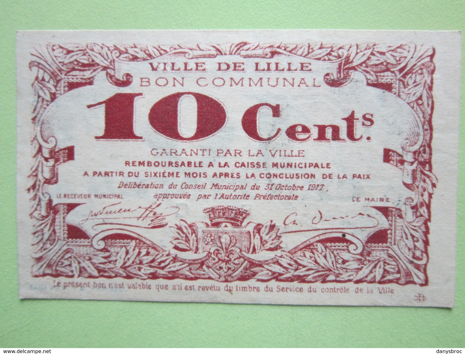 10 Centimes De 1917 Ville De LILLE (59) BON COMMUNAL - 1914-1918 - Bons & Nécessité