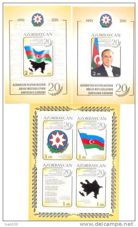 2011. Azerbaijan, 20y Of Independence, Sheetlet + 2 S/s, Mint/** - Azerbaïdjan