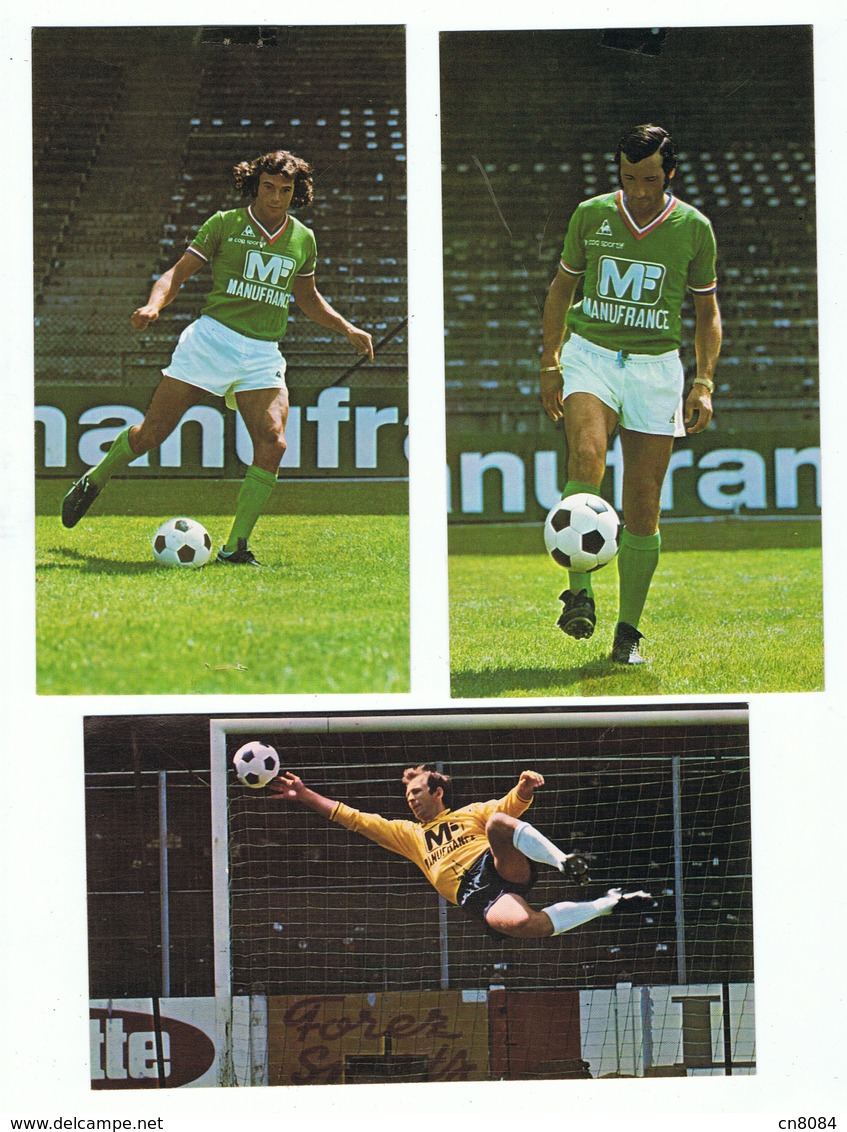 ST ETIENNE - A S S E -  3 CARTES JOUEURS FOOTBALL   CURKOVIC , HERVE REVELLI , PIAZZA  - Verso Publicité MANUFRANCE - Football