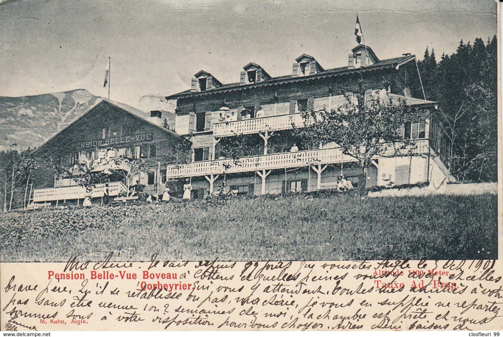 Pension Belle-Vue Boveau à Corbeyrier, Cottens 4.X.1901, Précurseur - Corbeyrier