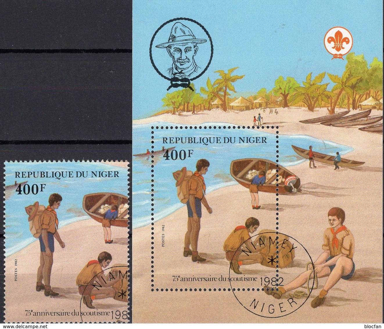 Scouts Niger 800+Block 37 O 4€ Pfadfinder 1982 Am Strand Mit Boot Bloque Hoja Sport M/s Youth S/s Bloc Sheet Bf History - Niger (1960-...)