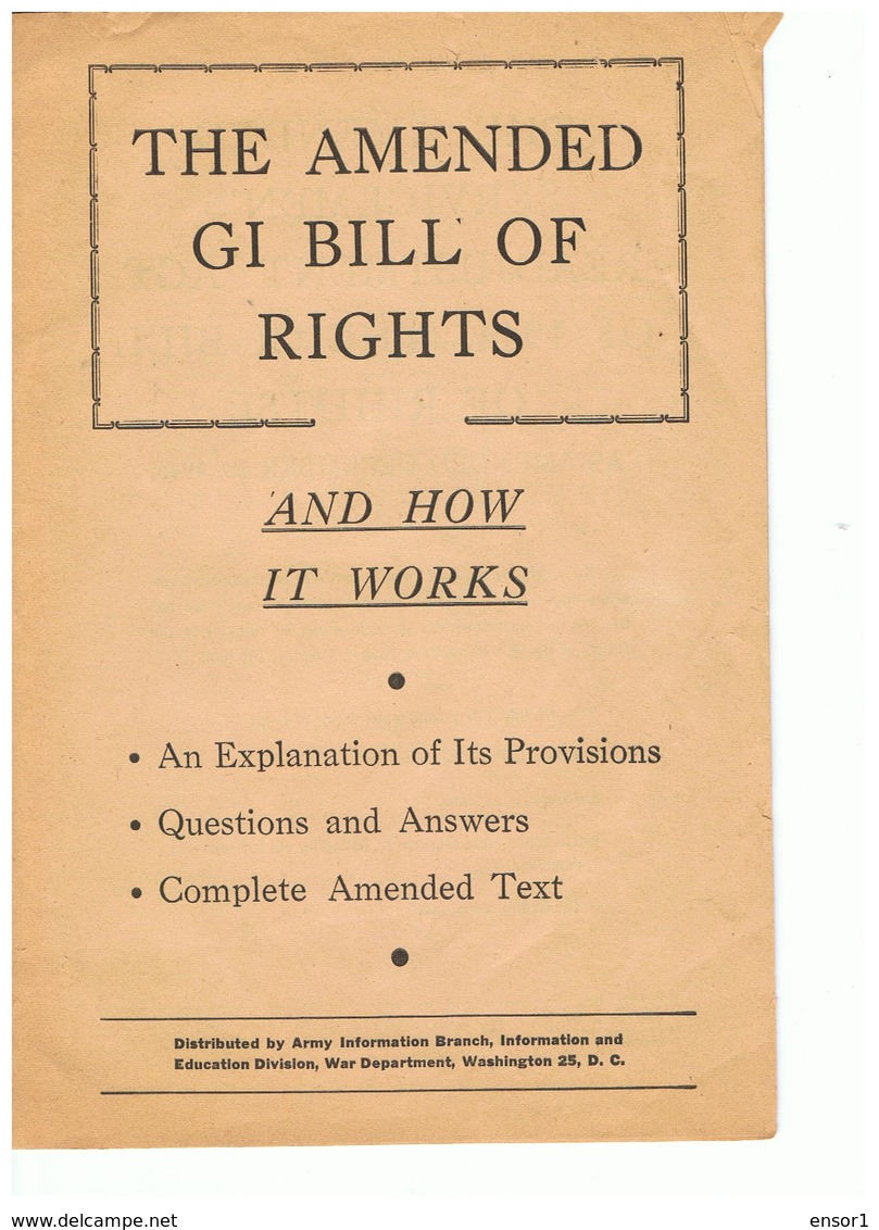 USA GI Bill Of Rights - Forces Armées Américaines