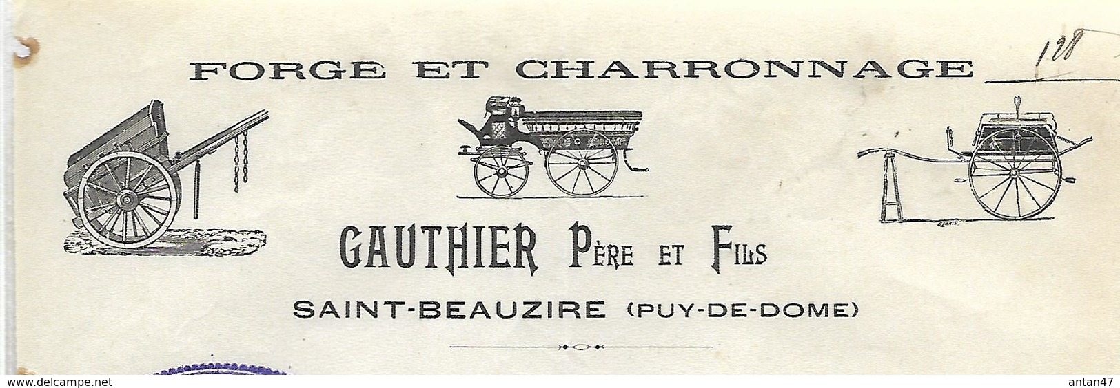 Facture 1911 / 63 SAINT BEAUZIRE / GAUTHIER Père Et Fils / Forge Et Charronnage - 1900 – 1949