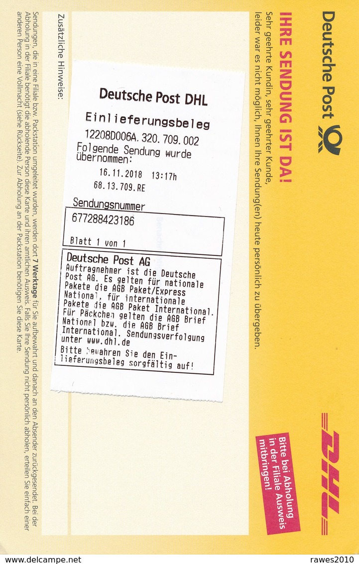 BRD Deutsche Post DHL Einlieferungsbeleg (Abholung Zu Hause) Paket 2018 - Sonstige & Ohne Zuordnung