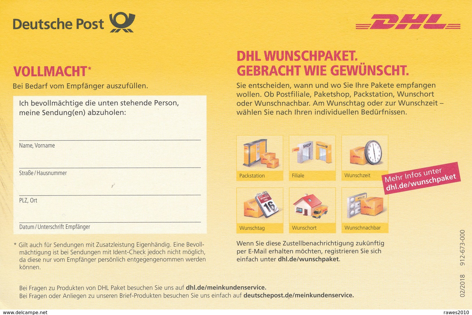 BRD Deutsche Post DHL Einlieferungsbeleg (Abholung Zu Hause) Paket 2018 - Autres & Non Classés